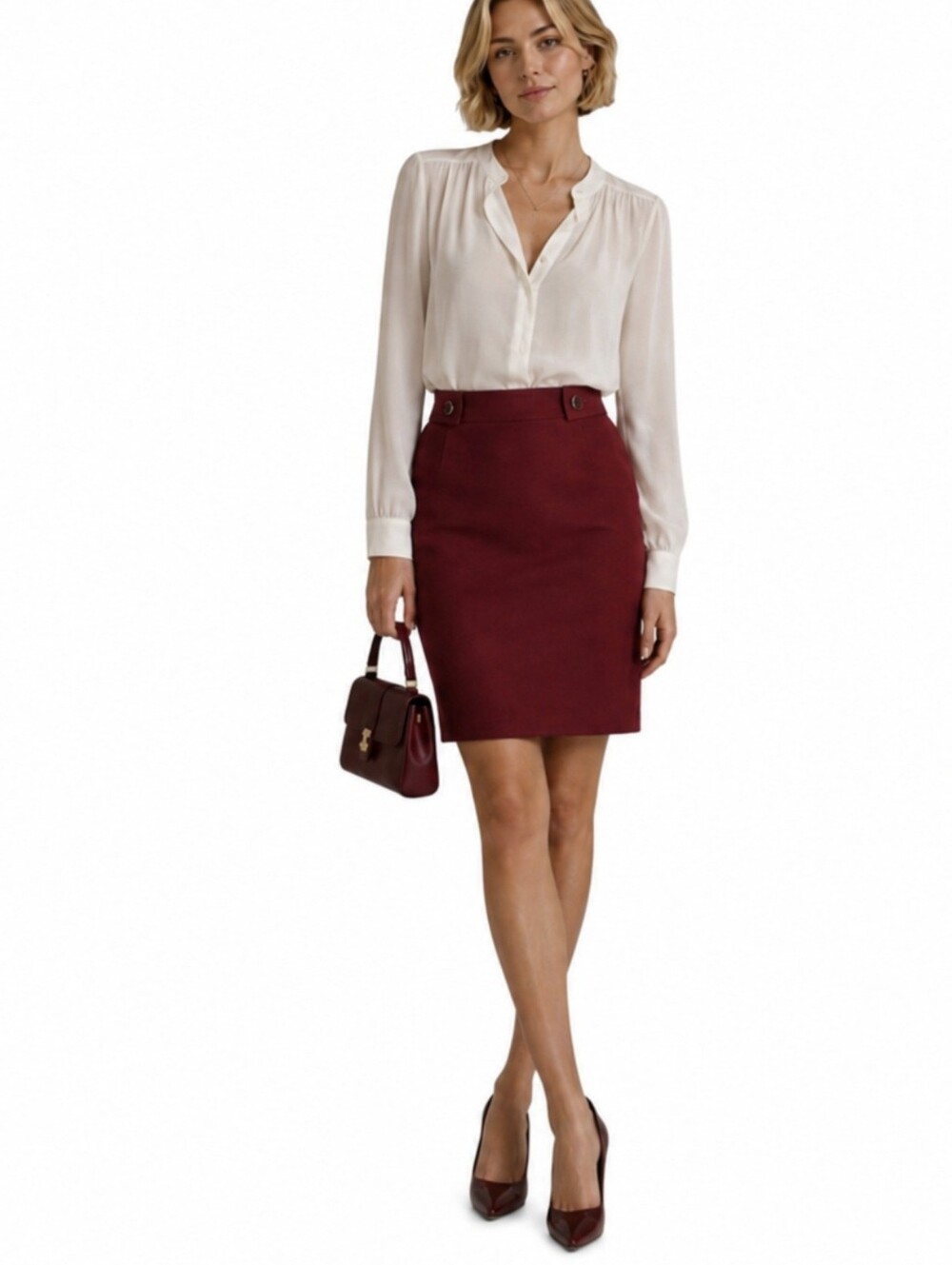 Antonio Melani Garnet Red Textured Pencil Skirt – Size 8 (NWT)
